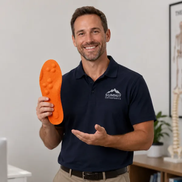 Dr. Michael Harrington holding a Spring insole