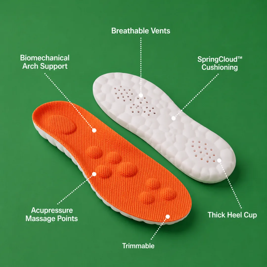 Spring massage-moulded arch support insole